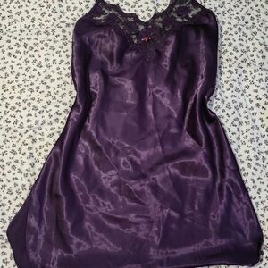 Luxurious Purple Satin Chemise with Lace Detail